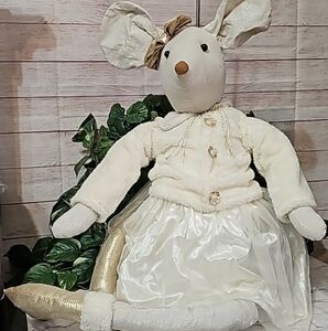 Vintage Holiday Sitting Field Mouse Faux Fur Coat and Gold Boots  approx…